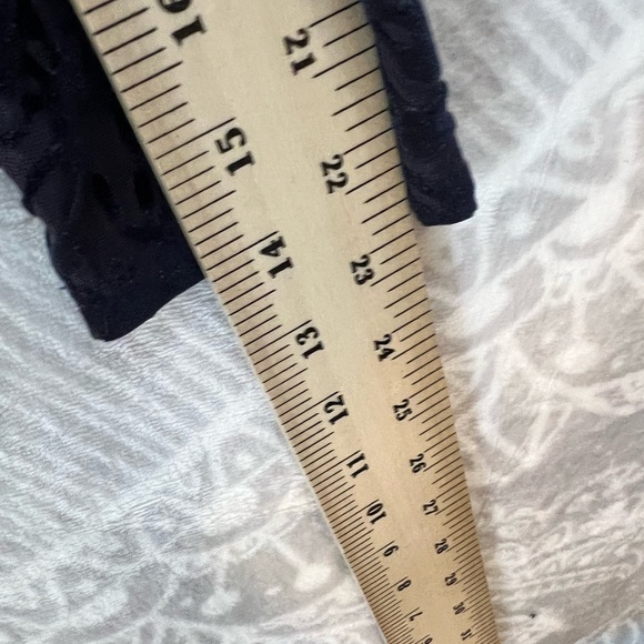 NAVY BLUE SHEER ZEBRA STRIPE VELVET STRETCH LONG SLEEVE SEXY TOP NWT S RUNS BIG - Picture 12 of 12